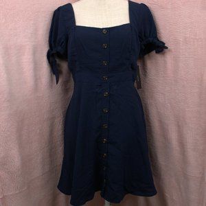 Lulu's Navy Tie Sleeve Faux Button Mini Dress